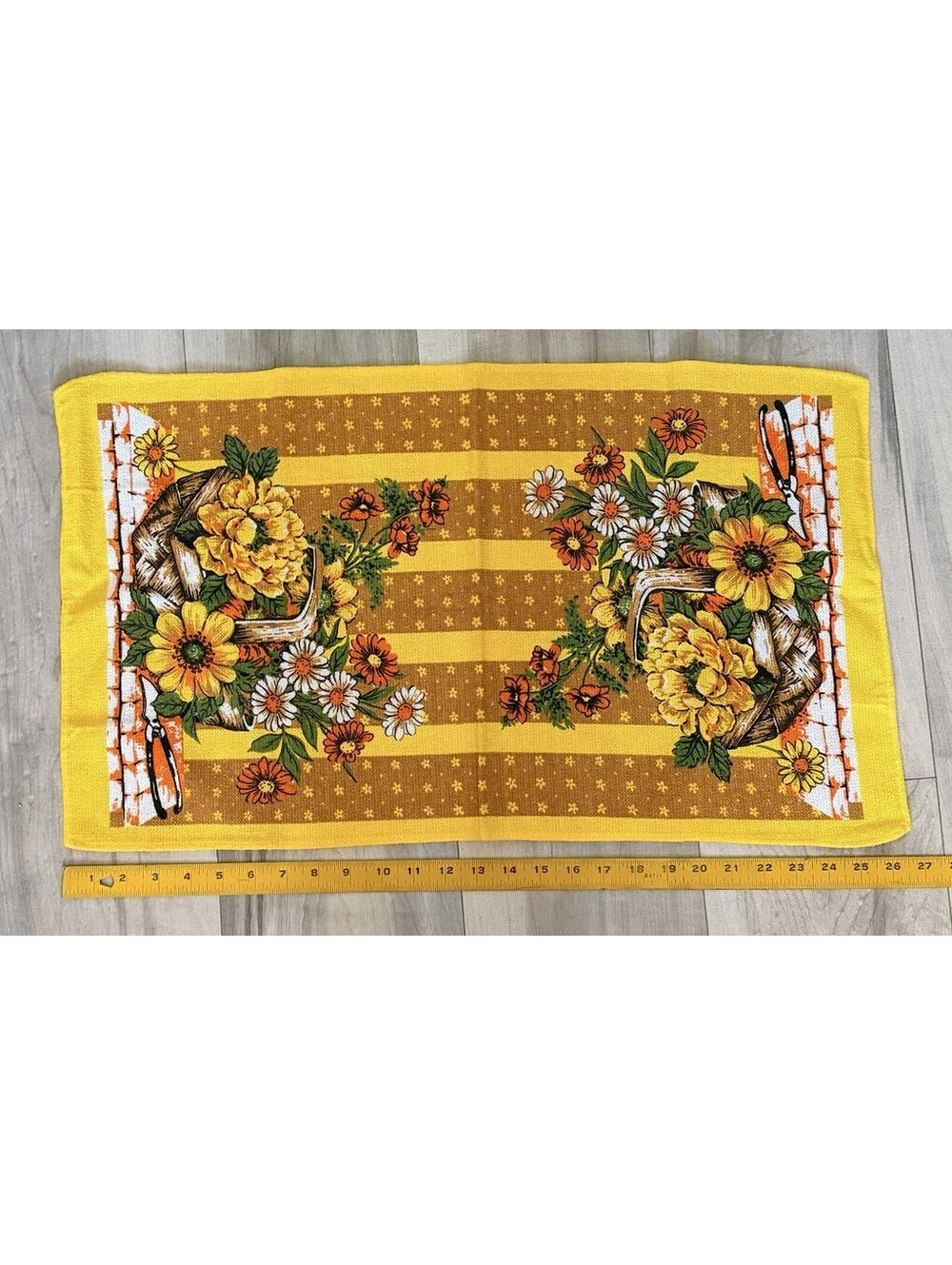 Vtg Sun Dri Cotton Tea Dish Towel Yellow Orange Brazil 1960s 1970s Flowers Exc